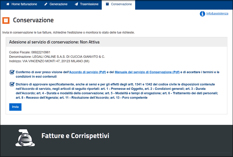 abilitazione conservazione fattura elettronica